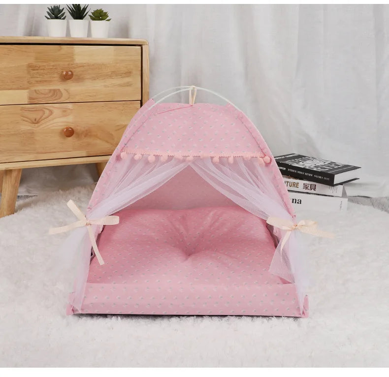 Pet Dog Tent House Floral Print Enclosed Cat Tent Bed Indoor Folding Portable Comfortable Kitten Bed Kennel For Small Pets