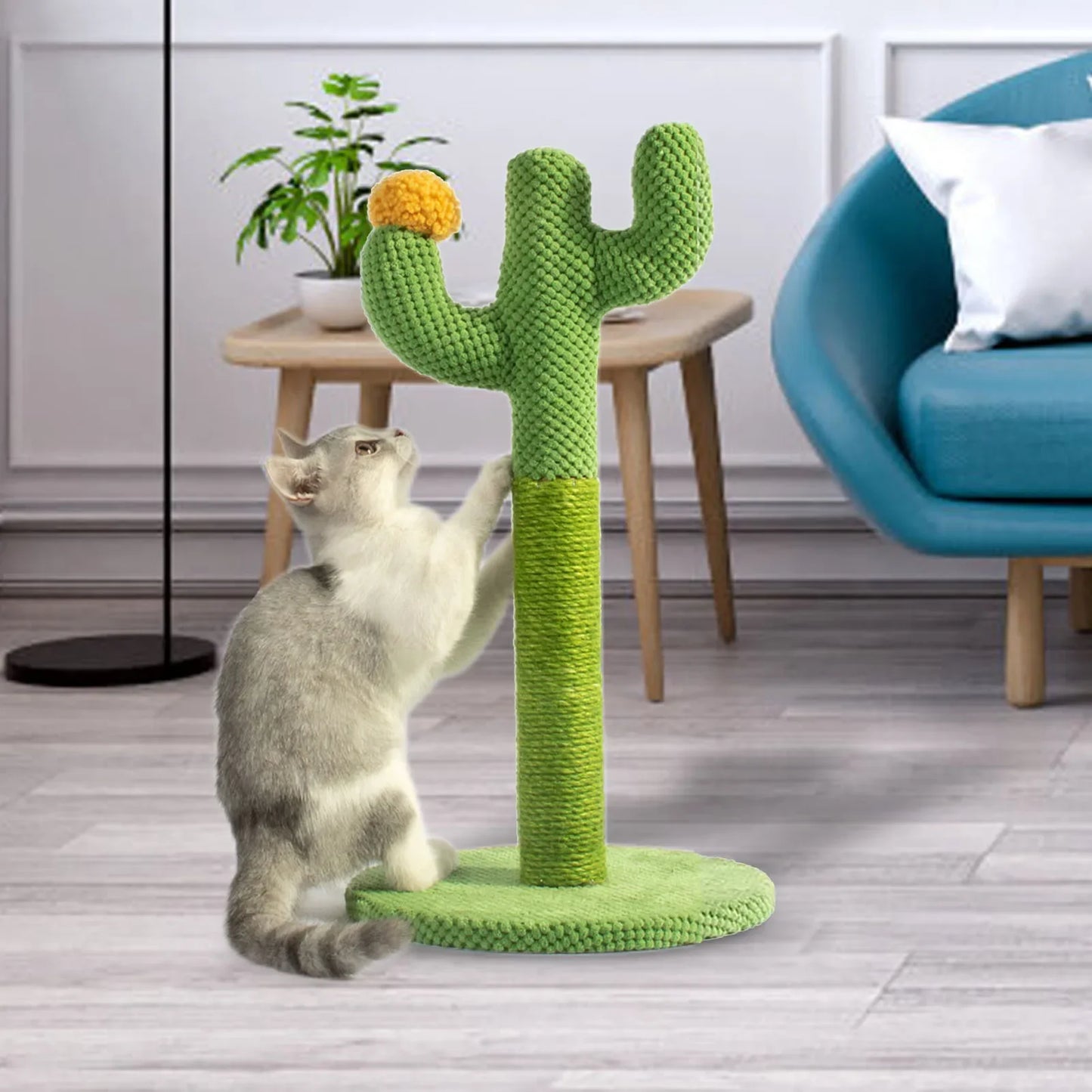 Cat Scratcher Post Sisal Rope Post Cactus Shape Cat Tree for Scratching Cat Tower With Plush Ball Toy Climb Tool