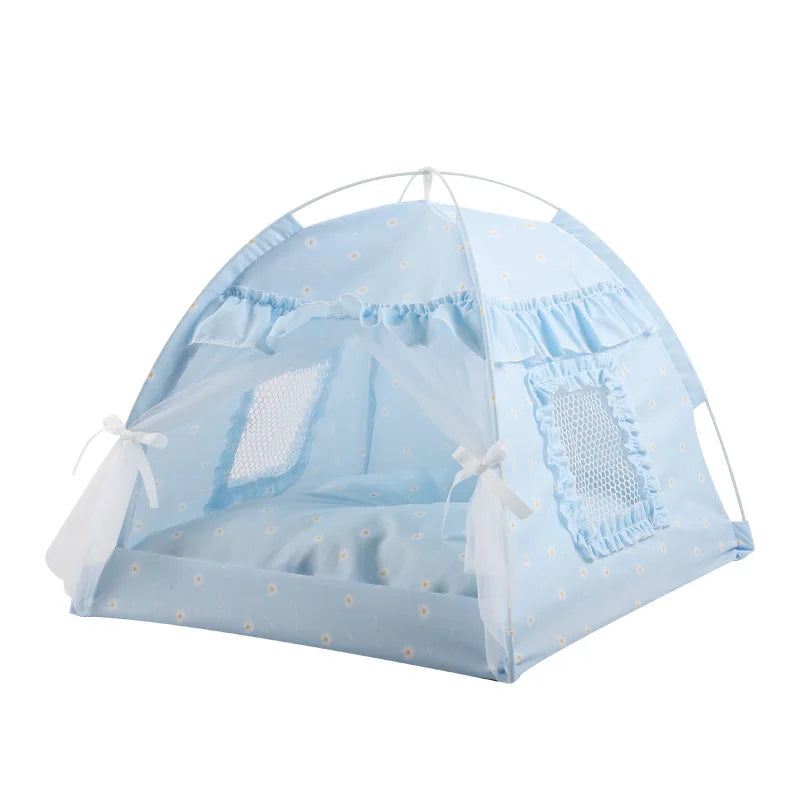 Pet Dog Tent House Floral Print Enclosed Cat Tent Bed Indoor Folding Portable Comfortable Kitten Bed Kennel For Small Pets