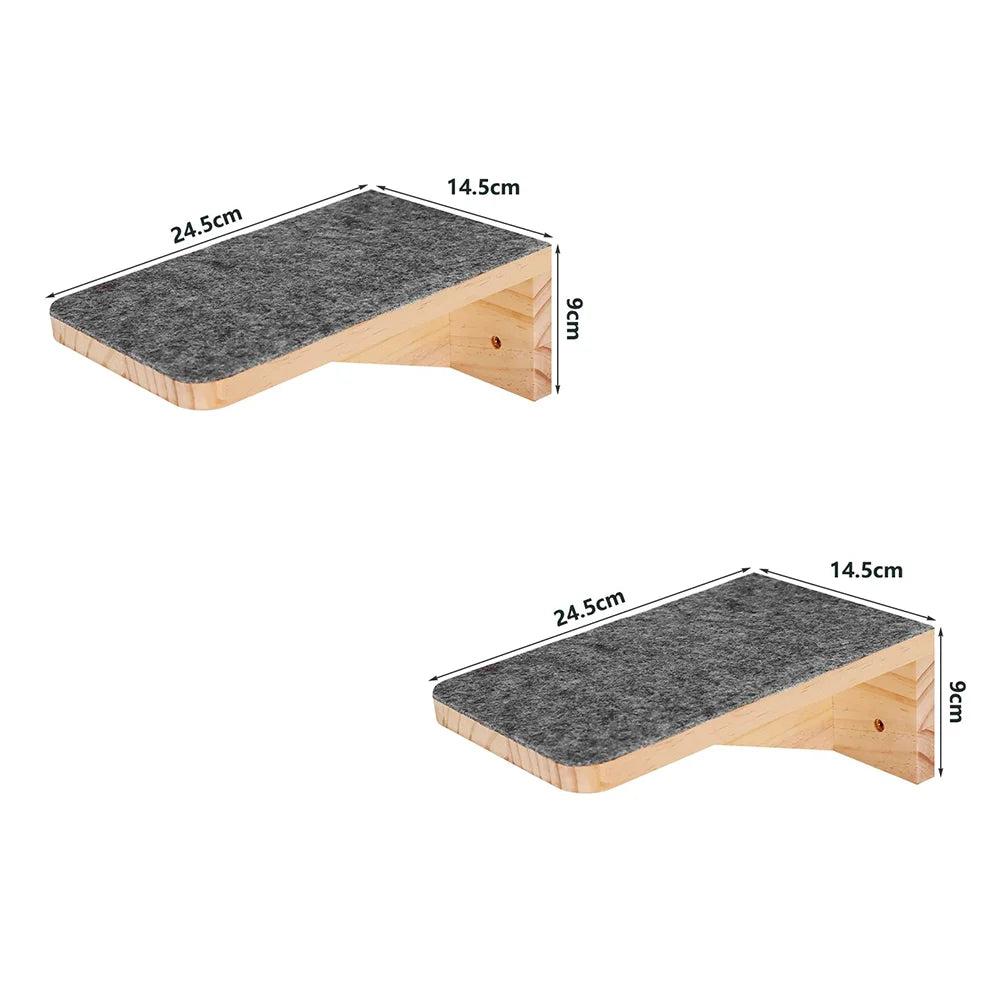 Cat Tree Wall Mounted Cat Climbing Wood Shelves Cat Jumping Platform or Hammock with Stairway for Kitten Playground Furniture