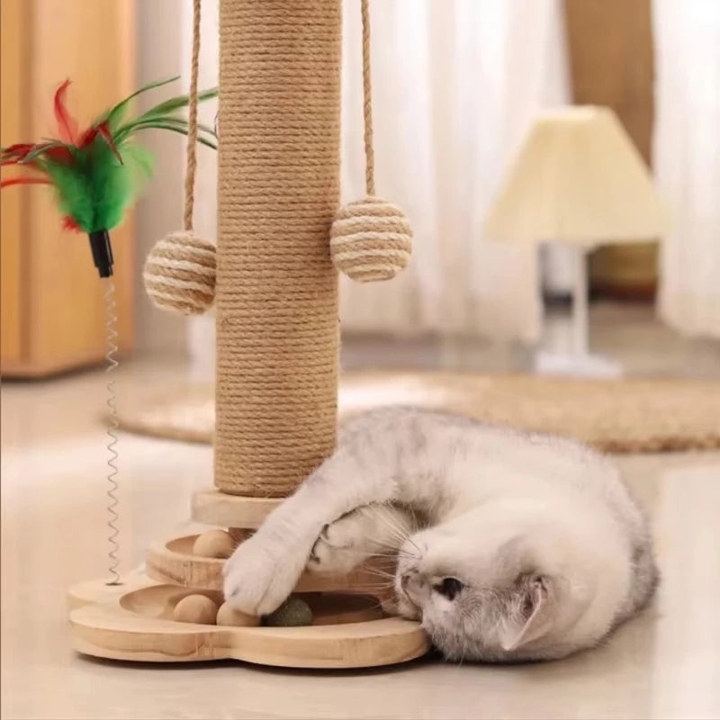 Cat Scratch Pole Sisal Cats Scratcher Turntable Cat Scratch Board Toy High-density Cats Grab Column Pet Supplies Climbing Frame
