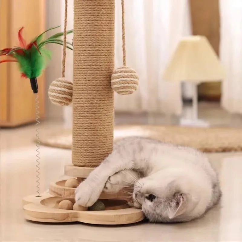 Cat Scratch Pole Sisal Cats Scratcher Turntable Cat Scratch Board Toy High-density Cats Grab Column Pet Supplies Climbing Frame