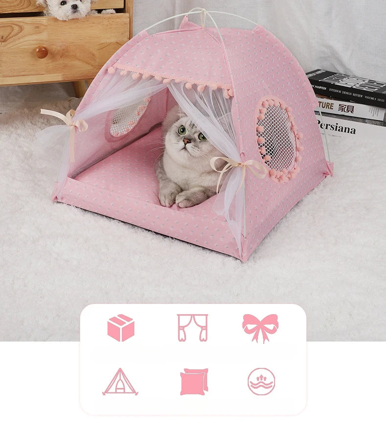 Pet Dog Tent House Floral Print Enclosed Cat Tent Bed Indoor Folding Portable Comfortable Kitten Bed Kennel For Small Pets