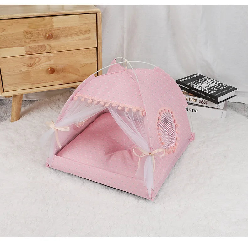Pet Dog Tent House Floral Print Enclosed Cat Tent Bed Indoor Folding Portable Comfortable Kitten Bed Kennel For Small Pets