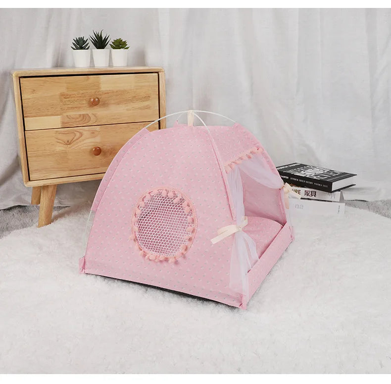 Pet Dog Tent House Floral Print Enclosed Cat Tent Bed Indoor Folding Portable Comfortable Kitten Bed Kennel For Small Pets