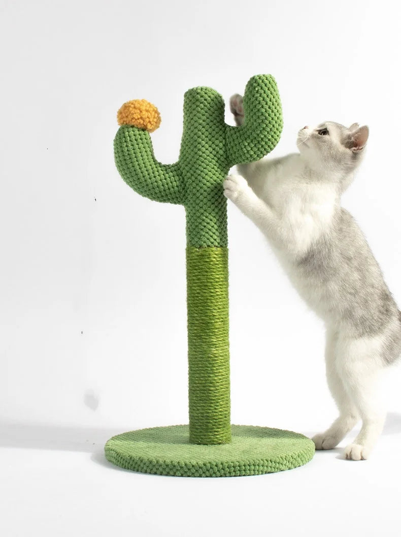 Cat Scratcher Post Sisal Rope Post Cactus Shape Cat Tree for Scratching Cat Tower With Plush Ball Toy Climb Tool