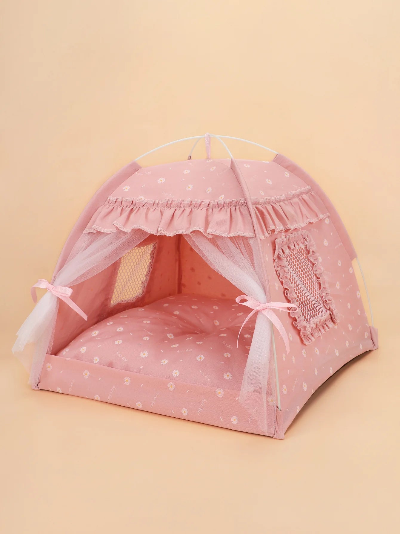 Pet Dog Tent House Floral Print Enclosed Cat Tent Bed Indoor Folding Portable Comfortable Kitten Bed Kennel For Small Pets