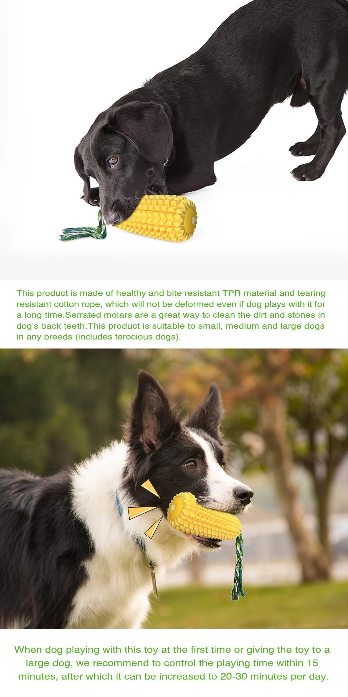Dog Chew Toys for Aggressive Chewers, Tough Durable Squeaky Interactive Dog Toys, Puppy Teeth Chew Corn Stick Toy for Small Larg