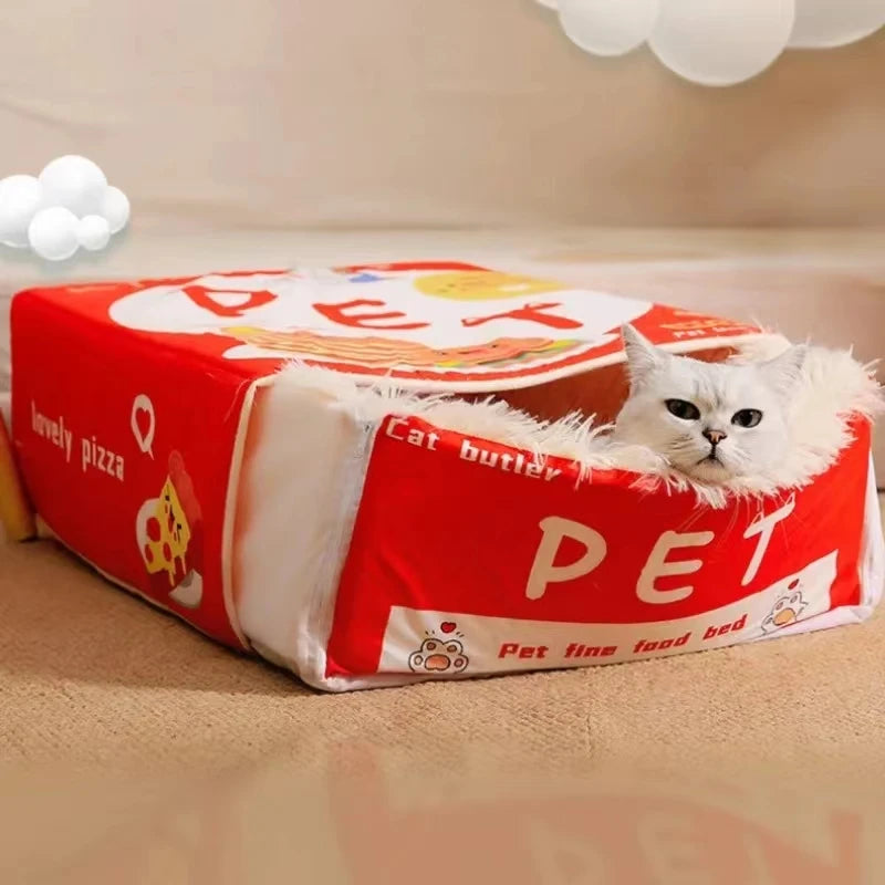 Fully Enclosed Biscuit Box Pet Cat Bed Rectangular Pull Out Snack Kitten Cat House Cushion Cave with Zipper