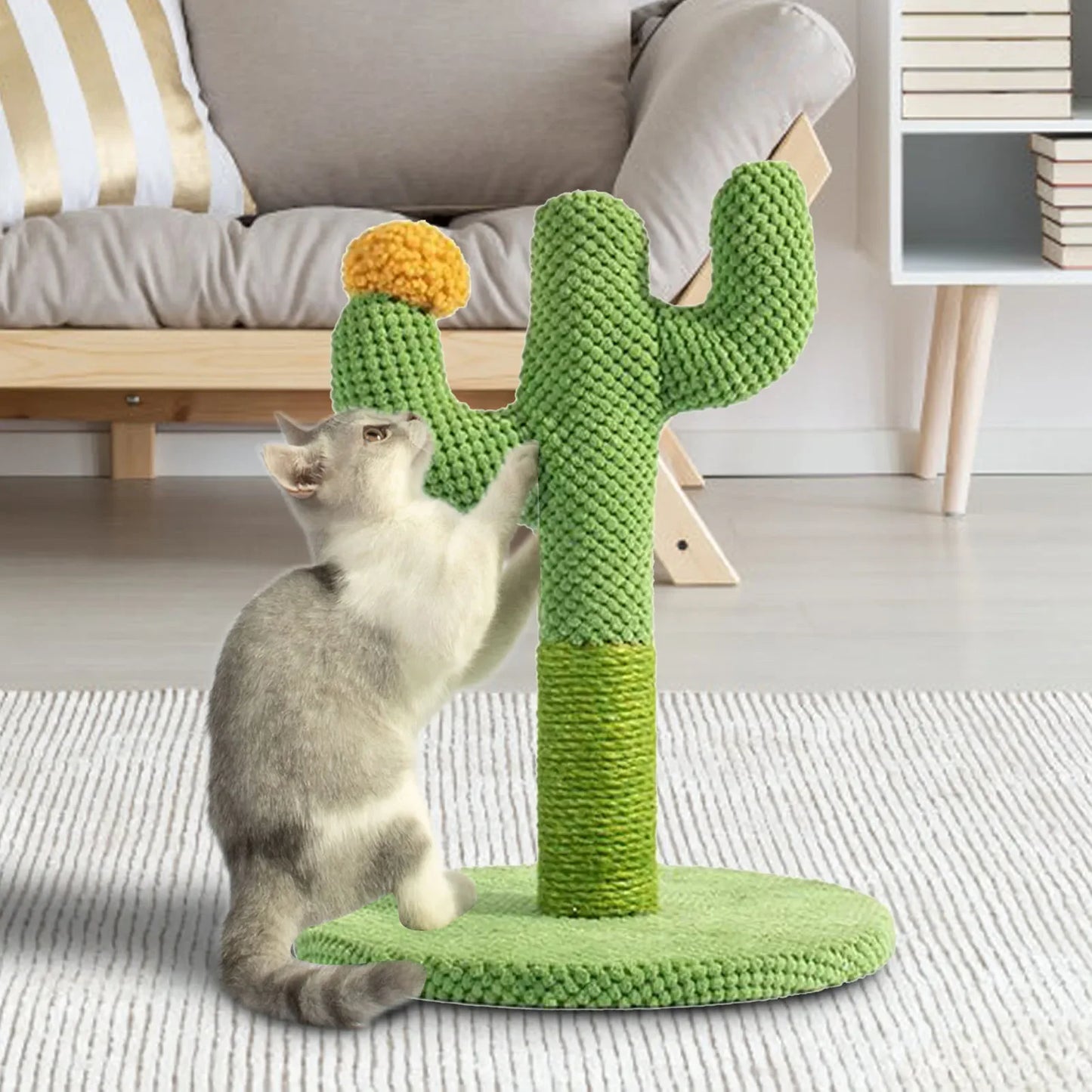 Cat Scratcher Post Sisal Rope Post Cactus Shape Cat Tree for Scratching Cat Tower With Plush Ball Toy Climb Tool