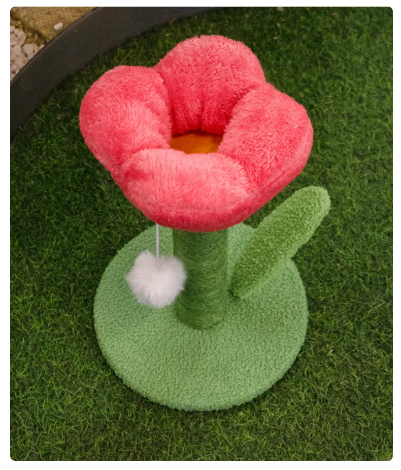 Tulip Shaped Cat Tower Scratching Column Sisal Cat Scratching Board Cute Ins Kitten Teasing Toys Cat Tree House Pet Supplies