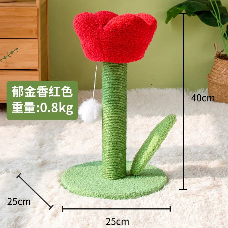 Tulip Shaped Cat Tower Scratching Column Sisal Cat Scratching Board Cute Ins Kitten Teasing Toys Cat Tree House Pet Supplies