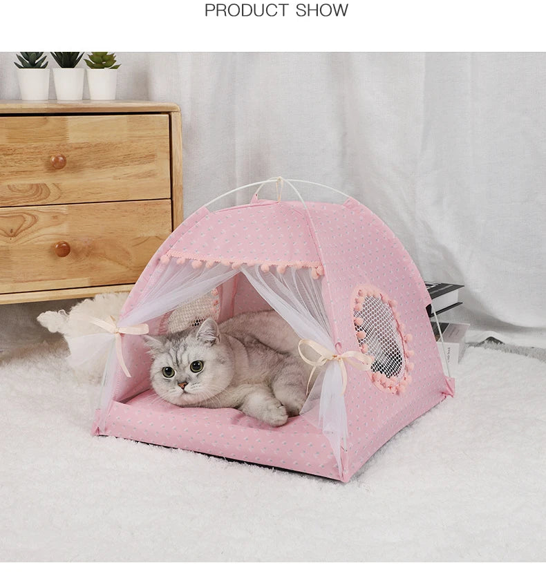 Pet Dog Tent House Floral Print Enclosed Cat Tent Bed Indoor Folding Portable Comfortable Kitten Bed Kennel For Small Pets