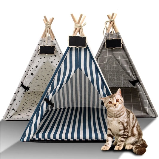 Pet Tent for Cat/Dog Bed Portable Teepee Outdoor Indoor Portable Linen Pet Dog Tent