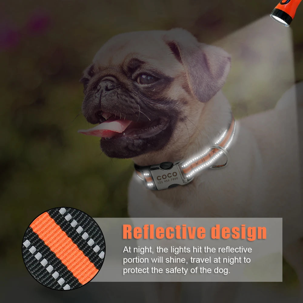 Nylon Dog Collar Personalized Pet Collar Engraved ID Tag Nameplate Reflective for Small Medium Large Dogs Pitbull Pug