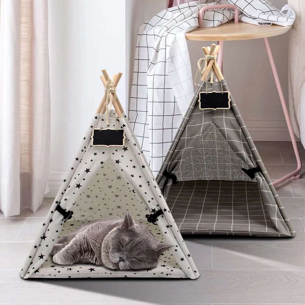 Pet Tent for Cat/Dog Bed Portable Teepee Outdoor Indoor Portable Linen Pet Dog Tent