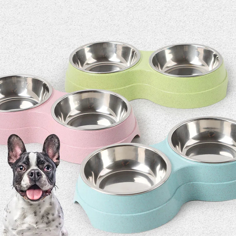 Double Pet Bowls Dog Food Water Feeder Stainless Steel Pet Drinking Dish Feeder Cat Puppy Feeding Supplies Small Dog Accessories