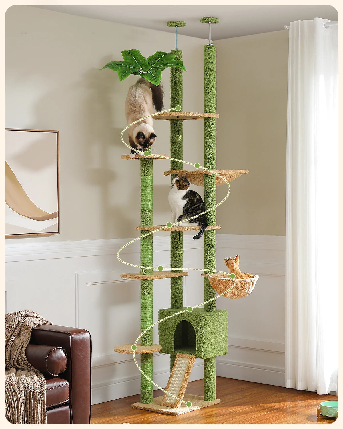 Adjustable Cactus Cat Tree with Condo Scratching Post Multi-Level Cat Tower