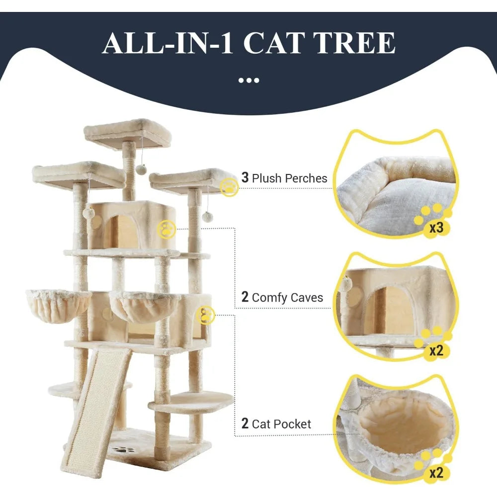 68 Inches Cat Tree/Cat Tree House with Scratching Post/Multi-Level Large Cat Tree