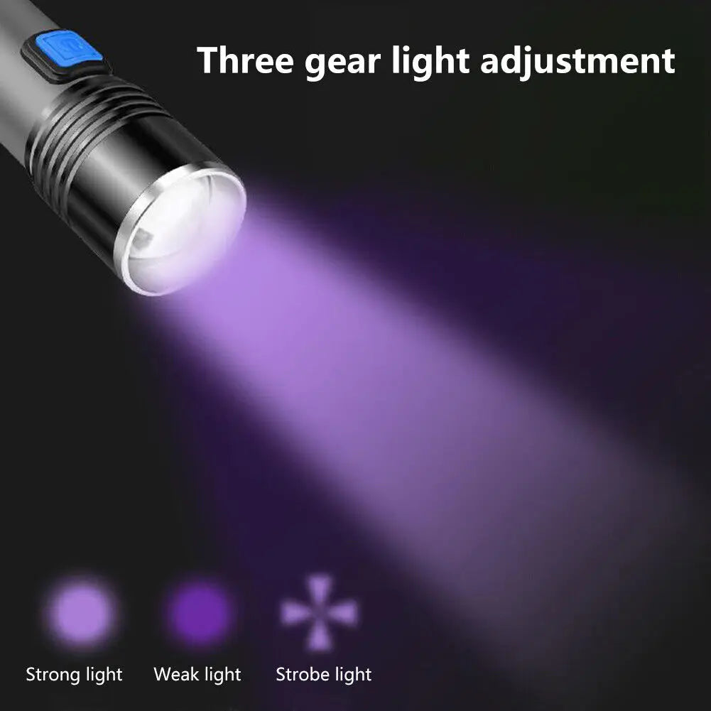 395nm UV Flashlight Blacklight Zoomable USB Rechargeable UV Light Ultraviolet Flashlight for Pet Urine Detector Resin Curing