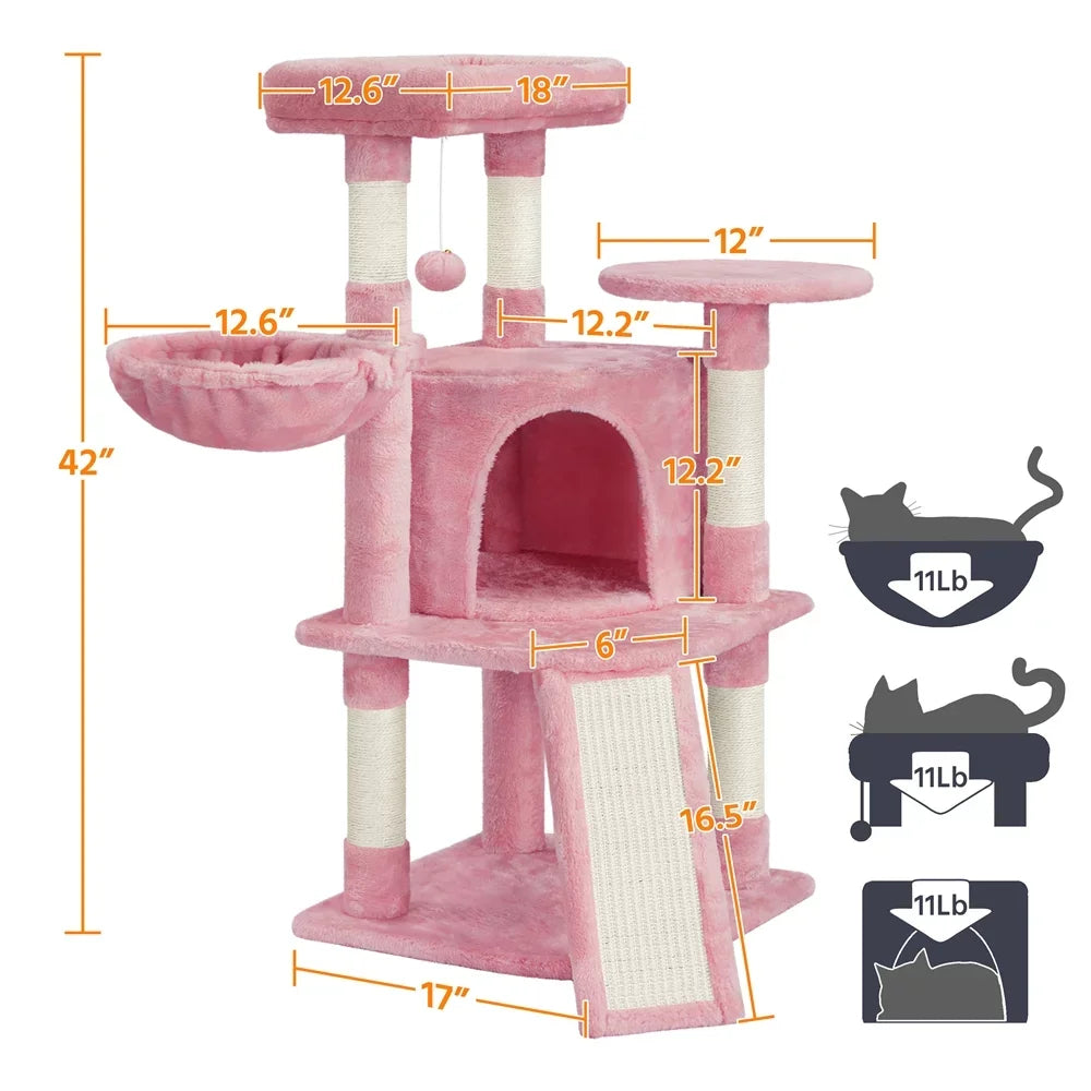 42'' Cat Tree Cat Tower with Condo & Basket Perch Platform