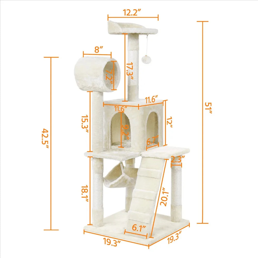 Cat tree and apartment scratching column tower with platform 52.2 inches