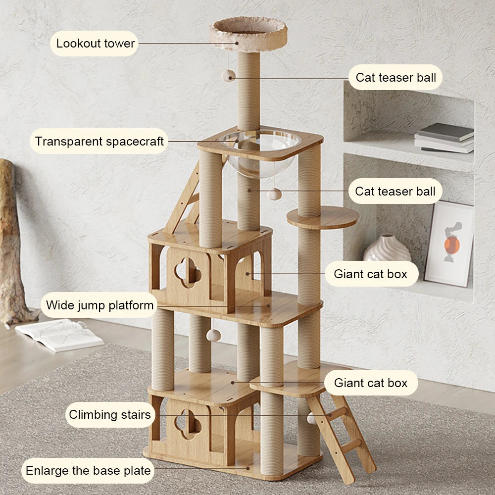 Madden Super 8 Layer Cat Tree House Condos Wooden Cat Tower with Sisal Rope Cat Scratching Posts Climbing Frame