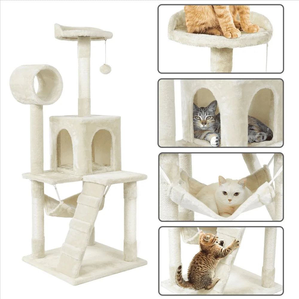 Cat tree and apartment scratching column tower with platform 52.2 inches