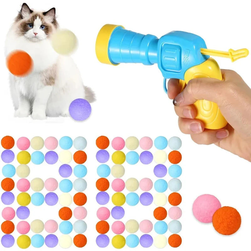 Cat Toys Interactive Launch Training Toy For Pet Kitten Creative Mini Shooting Gun Games Stretch Plush Ball Toys Pet Supplies