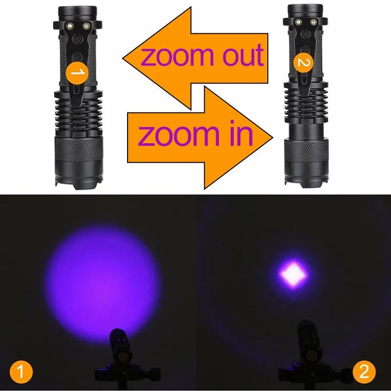 UV LED Portable Flashlight 395nm Black Light Wavelength Violet Flashlight Pet Urine Scorpion Feminine Hygiene Detector Torch