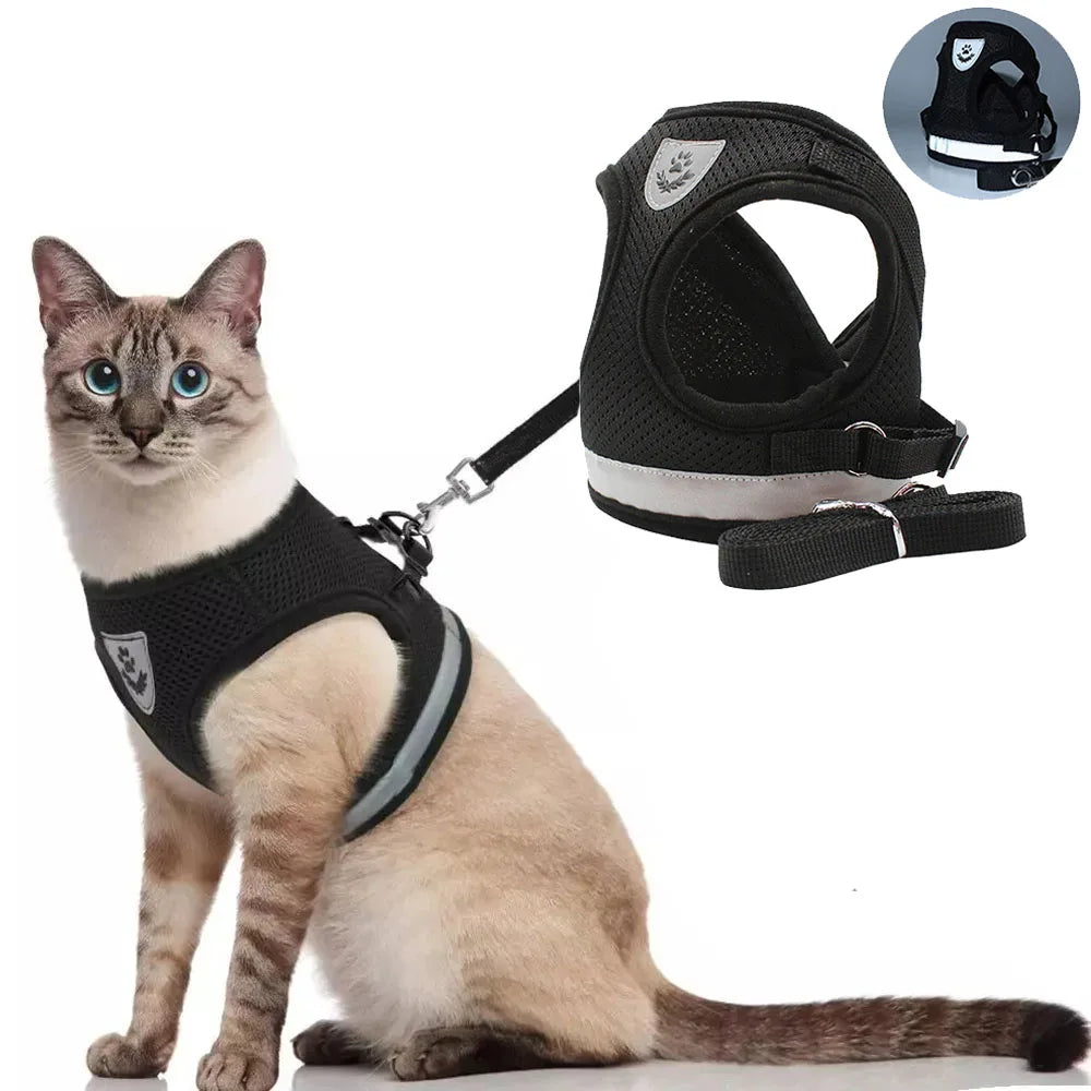 Adjustable Breathable Pet Dog Cat Harness and Leash Escape Proof Cat Vest Harness Puppy Dog Kitten Leads Reflective Cat Collar