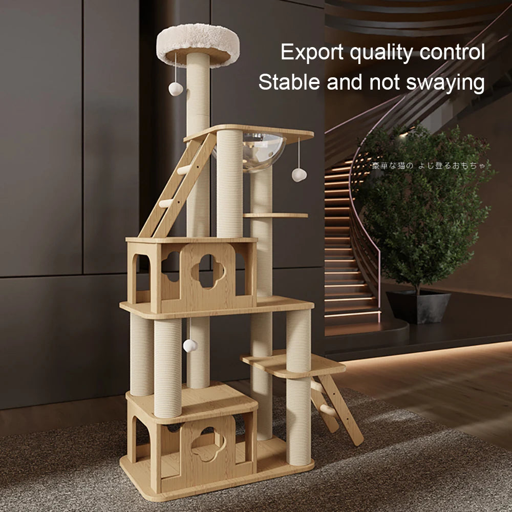 Madden Super 8 Layer Cat Tree House Condos Wooden Cat Tower with Sisal Rope Cat Scratching Posts Climbing Frame