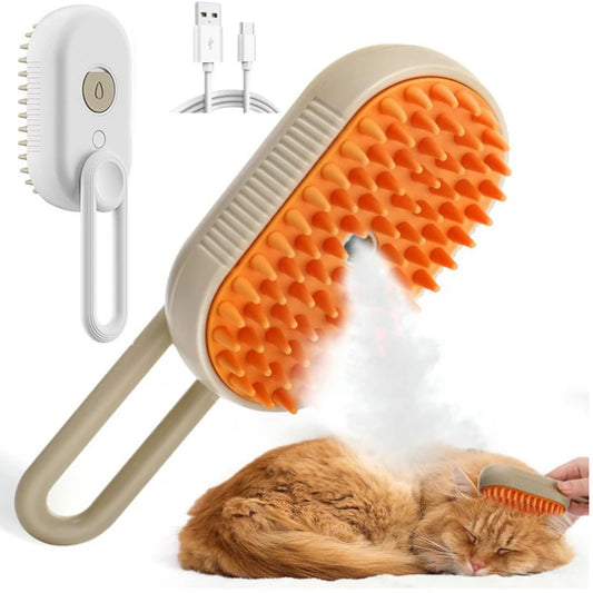 Steamy Dog Brush Electric Spray Cat Hair Brush 3 in1 Dog Steamer Brush for Massage Pet Grooming Removing Tangled and Loose Hair