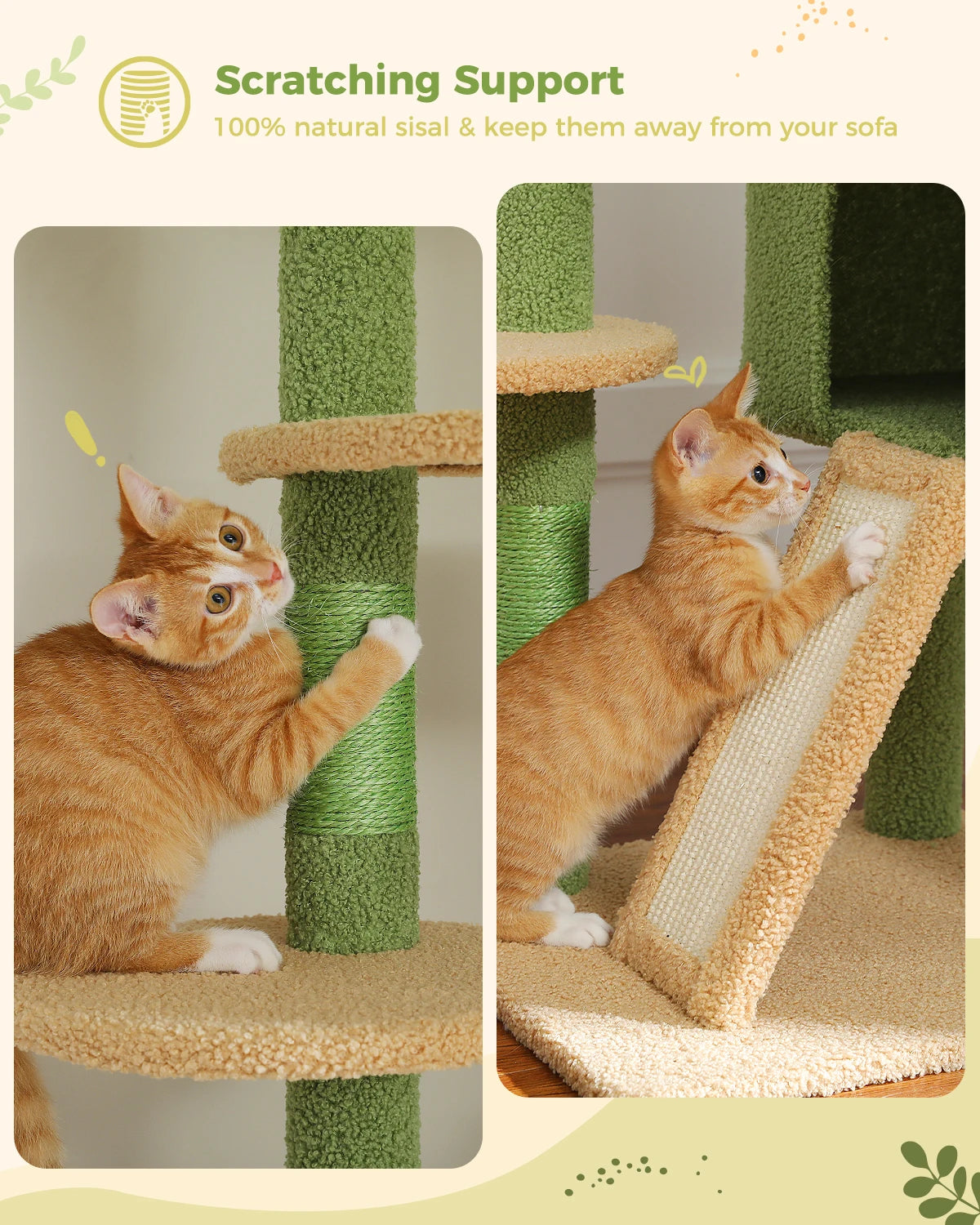 Adjustable Cactus Cat Tree with Condo Scratching Post Multi-Level Cat Tower