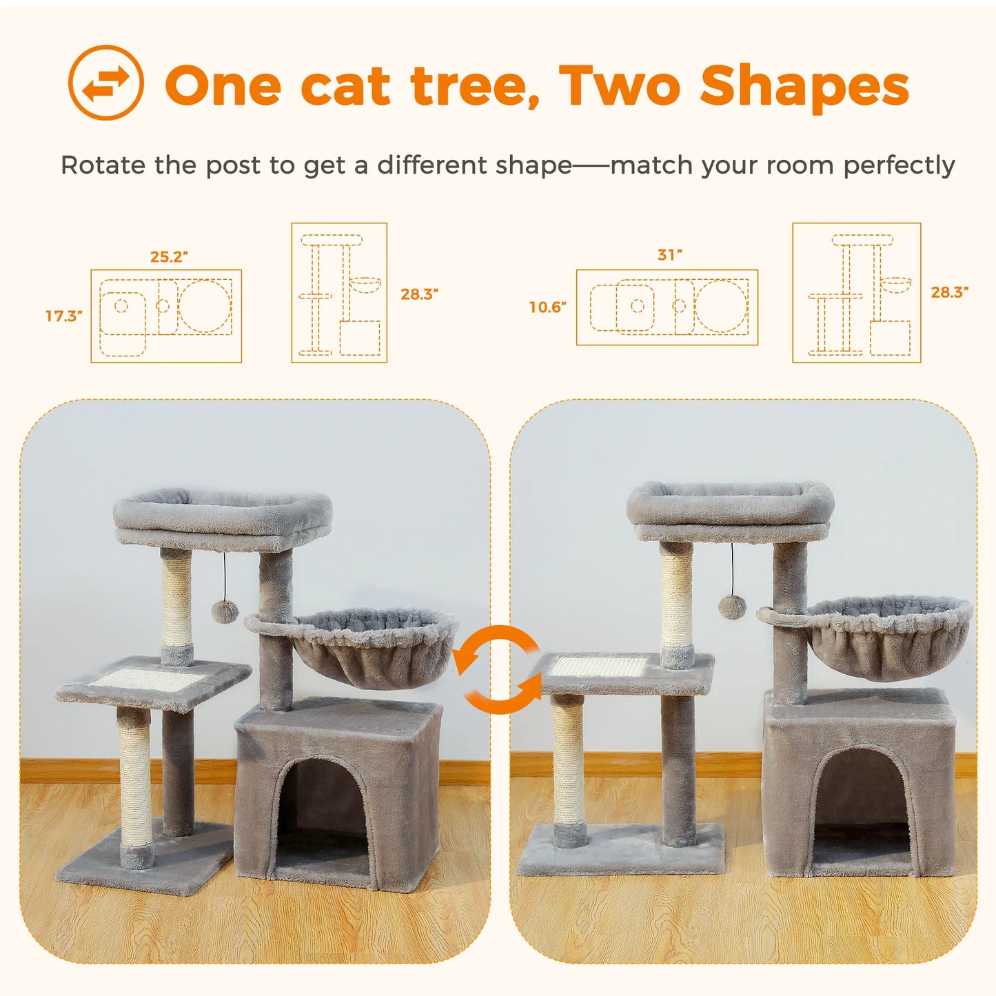 Cat Tower for Indoor Cats 2 Styles Cat Activity Tree with Cat Scratching Posts Big Hammock