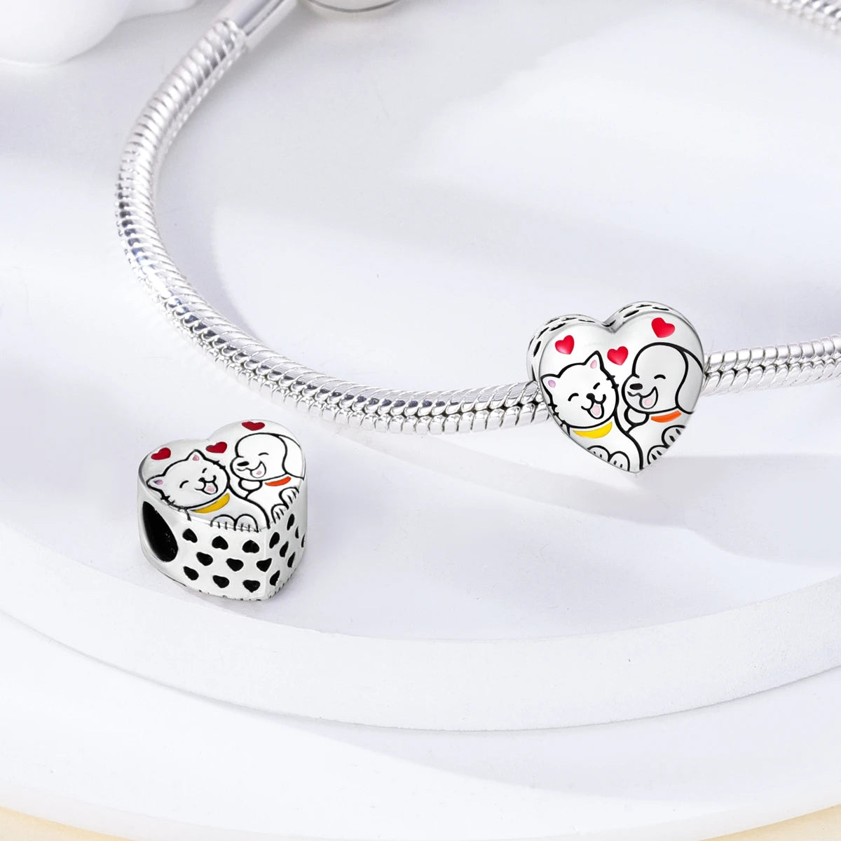 925 Silver Plated Charms Pet Dog Cat Heart Beads Fit Original Pandora Bracelet Making For Jewelry DIY