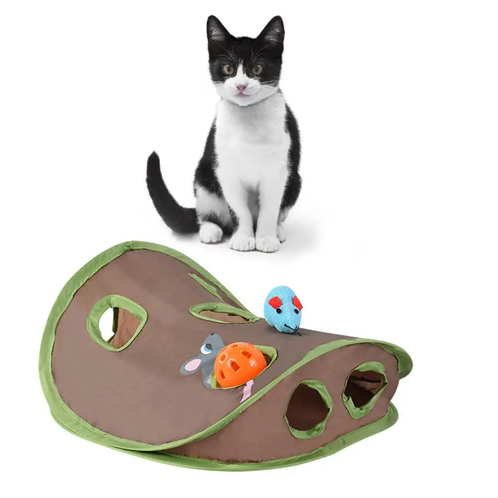 Cute Pet Cat Interactive Hide Seek Game 9 Holes Tunnel Mouse Hunt Intelligence Toy Pet Hidden Hole Kitten Foldable Toys