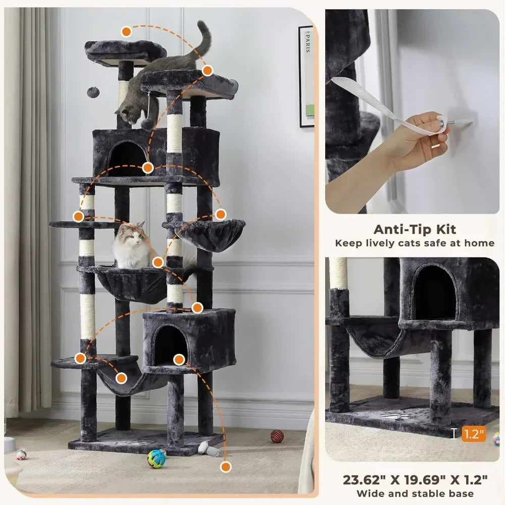 76 inch Tall Cat Tower with 3 Types of Hammocks