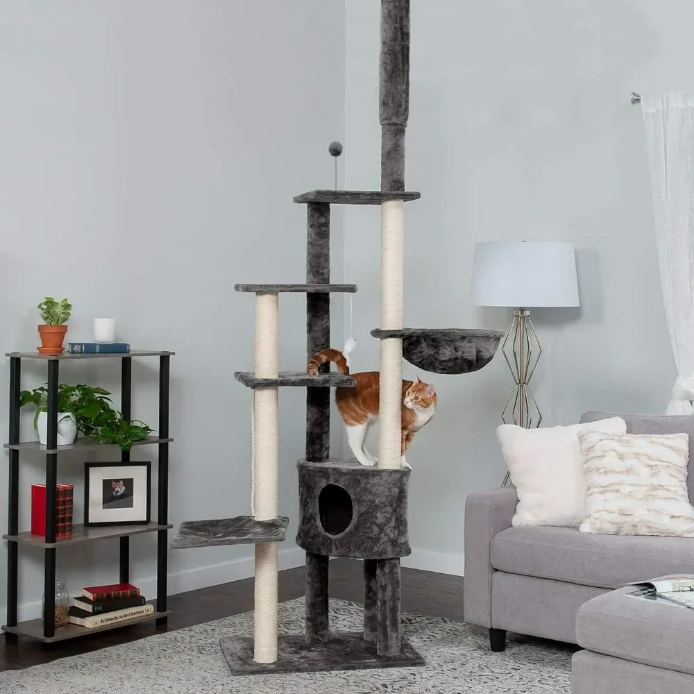 100"-113" Tall Cat Tree for Indoor Cats w/ Adjustable Height