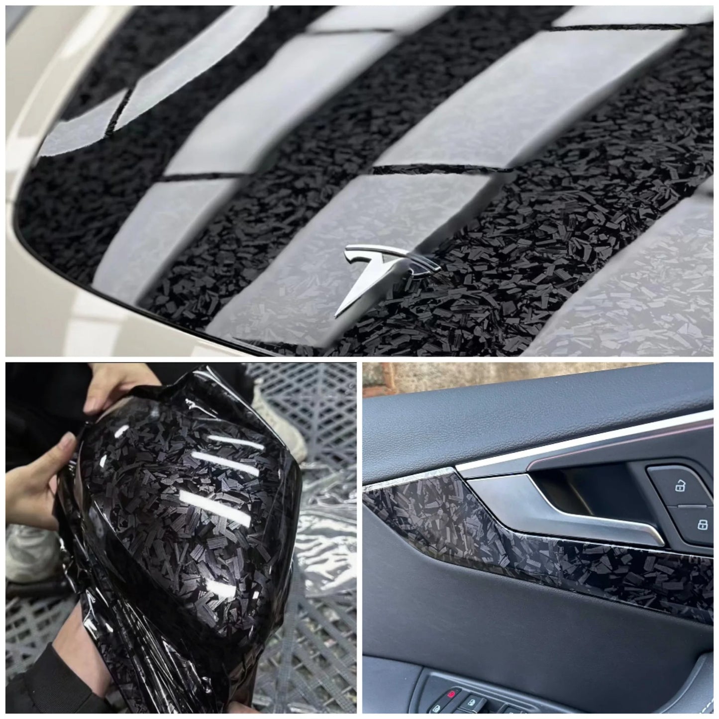 High Quality Silver Black Red PET Forged Carbon Fiber Vinyl Wrap Roll Adhesive Decal Car Wrapping Foil Film