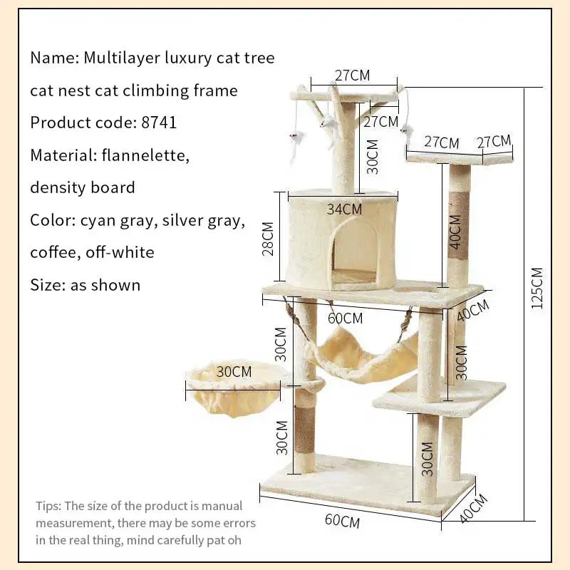 3-6 Layers Large Cat Scratching Tree with Nest Beds & Sisal Rope Cat