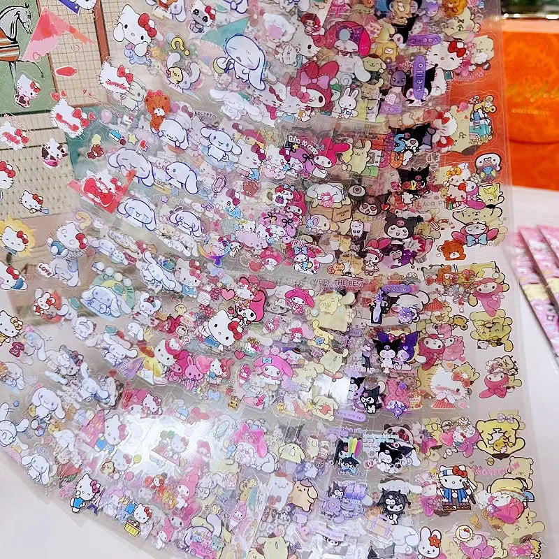 20 sheets/Set PET Sticker Cartoon Sanrio Family Series Stickers Kuromi HelloKitty Sticker No Repetition DIY Toy Stickers