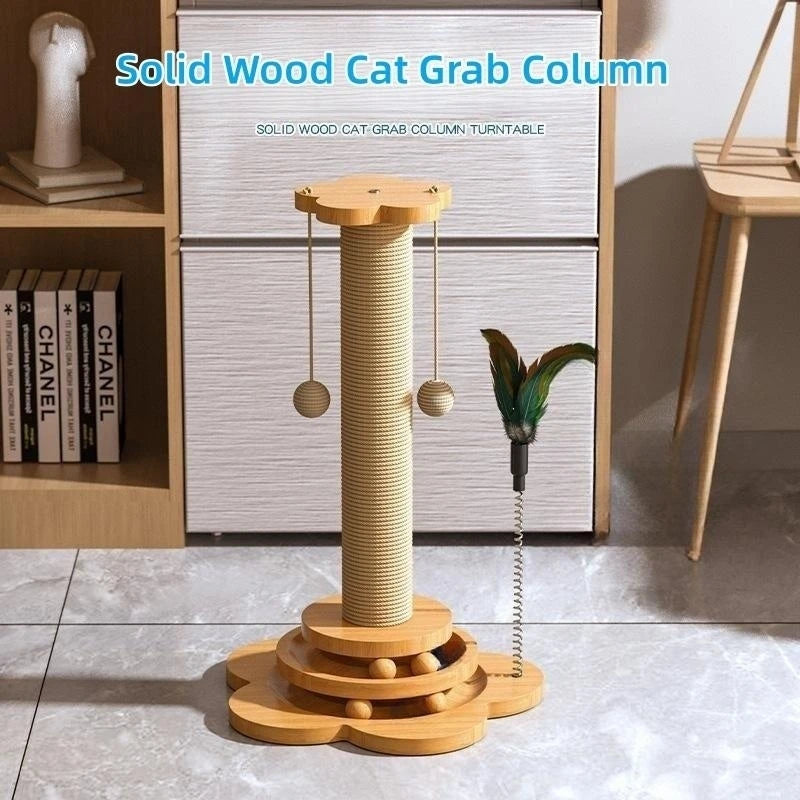 Pet Cat Toy Solid Wood Cat Turntable Funny Cat Stick  Balls Durable Sisal Scratching Board Cat Supplies Cat Grab Column