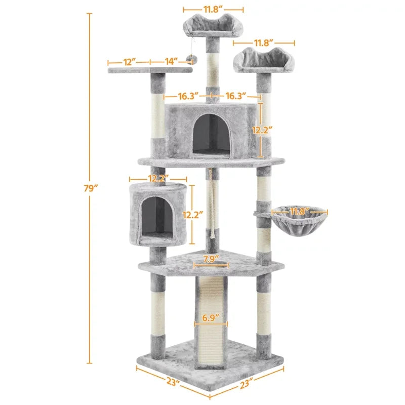 79" Multilevel Cat Tree Tower with Scratching Posts