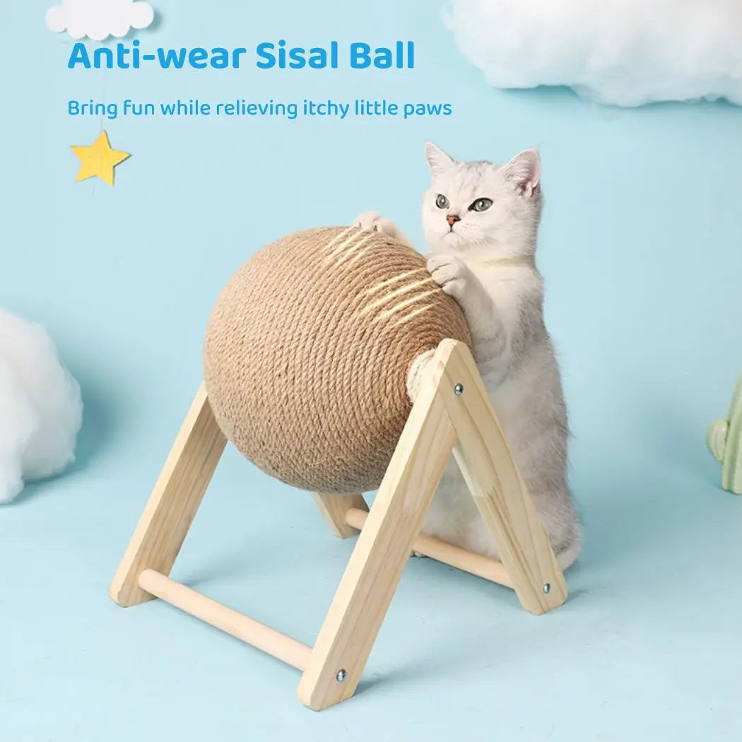 Cat Scratching Ball Toy Kitten Sisal Rope Ball Board Grinding Paws Toys Cats Scratcher Wear-Resistant Wood Scratcher Pet Toy