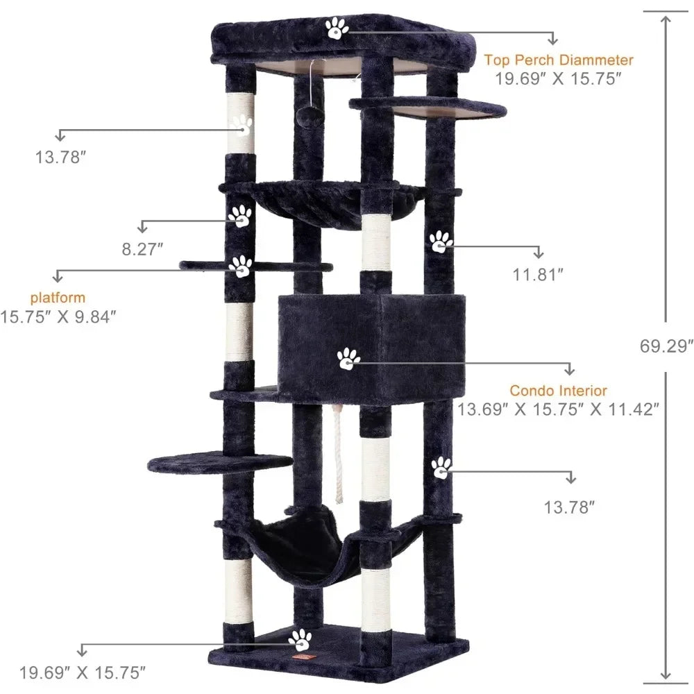 69 inches XXL Cat Tower for Indoor Cats, for Large Cats 20 lbs Heavy Duty