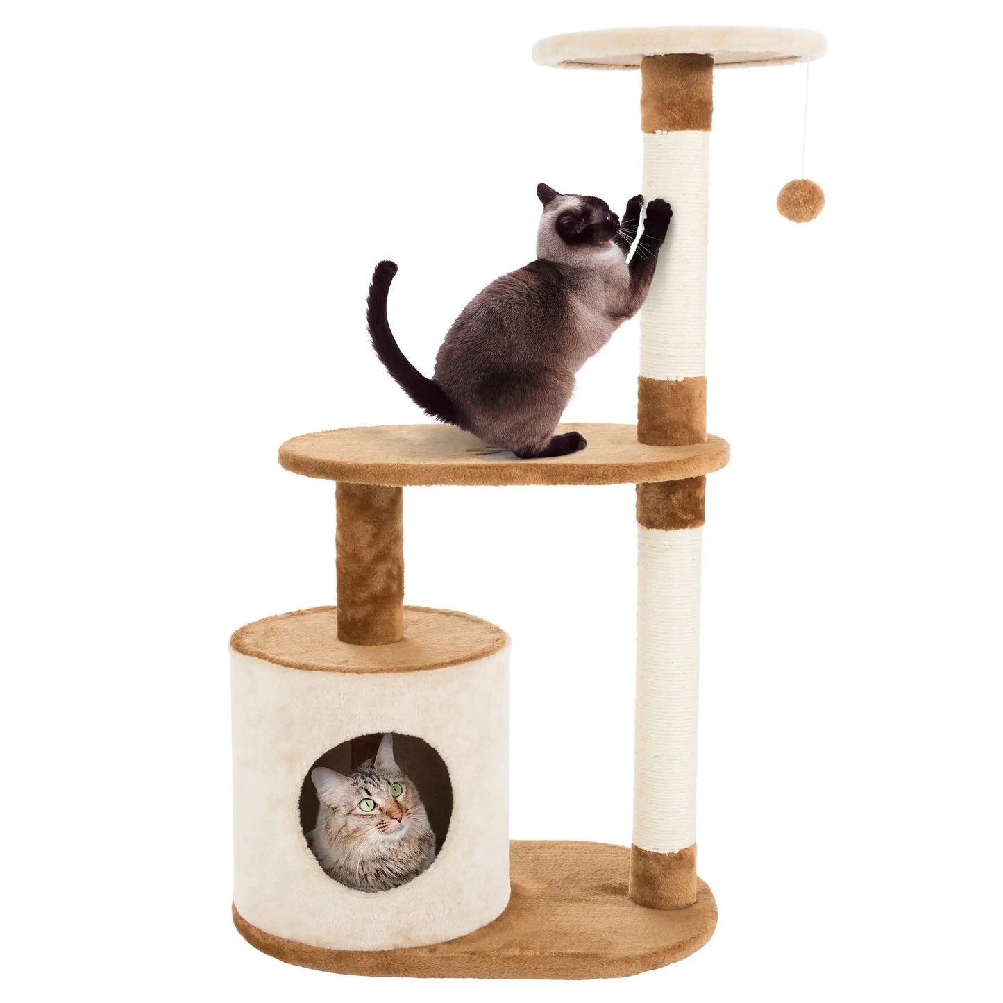 3-Tier Cat Tower with 2 Condos Sisal Rope Scratching Posts & Hanging Toy