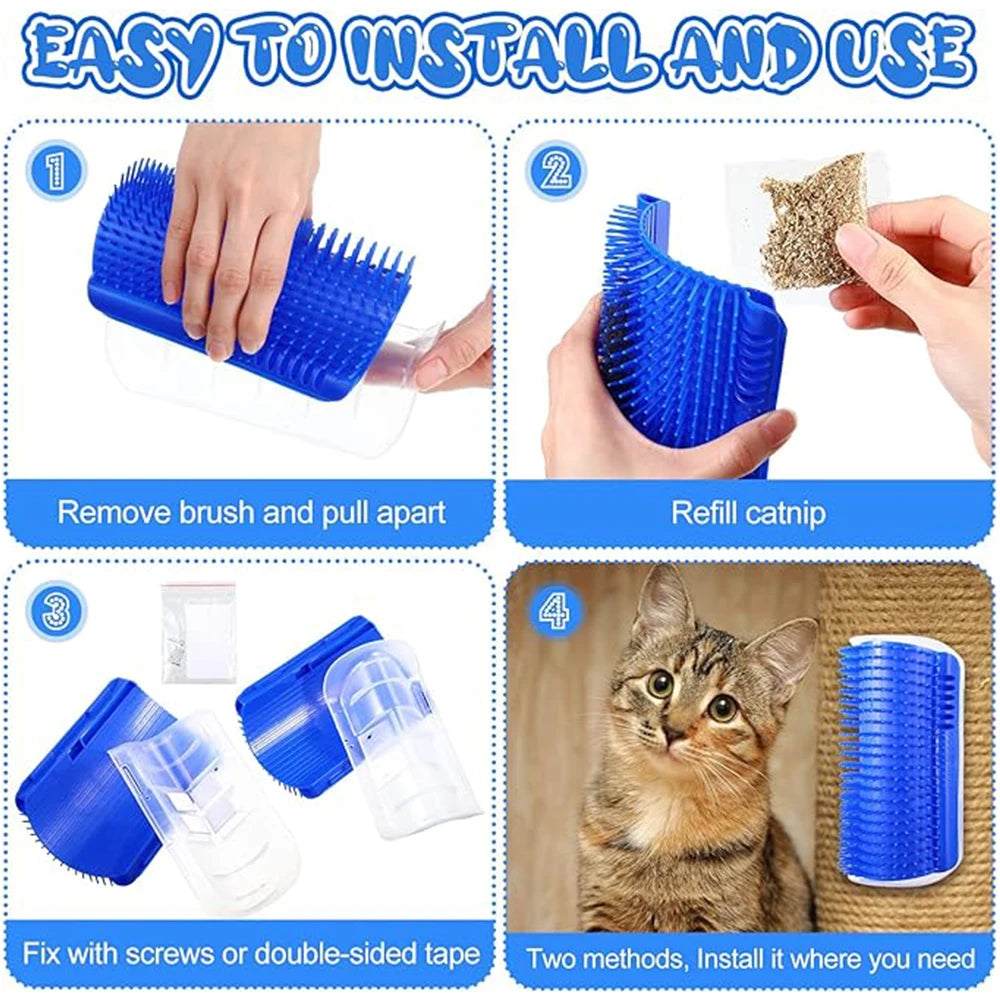 Cat Brush Comb Cat Toy with Catnip Cat Wall Brush Corner Cat Scratcher Massage Self Groomer Comb Pet Brush Corner cat scrubber