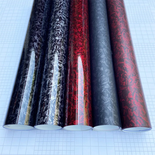 High Quality Silver Black Red PET Forged Carbon Fiber Vinyl Wrap Roll Adhesive Decal Car Wrapping Foil Film