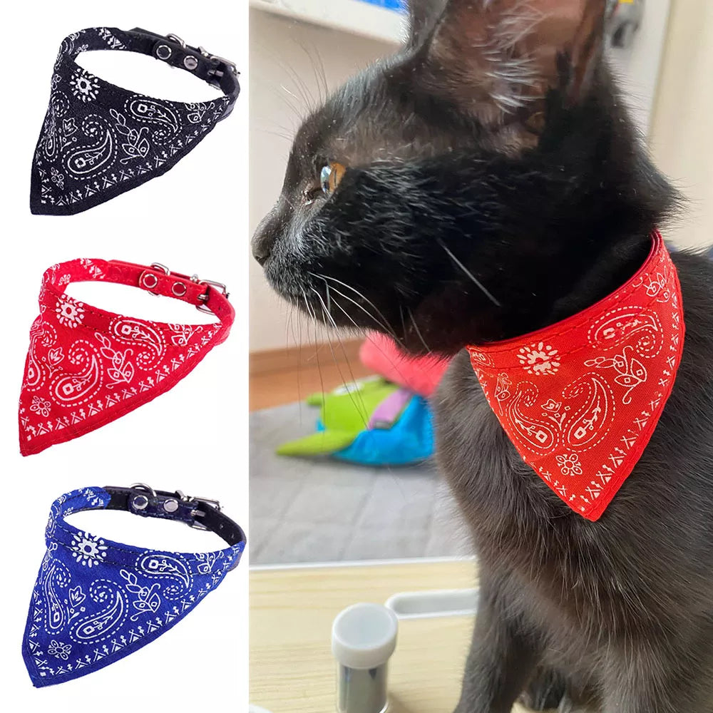 Adjustable Pet Puppy Cat Scarf Bandana Collar Neck Scarf For Small Dogs Kitten Saliva Towel PU Collar with Triangular Bandage